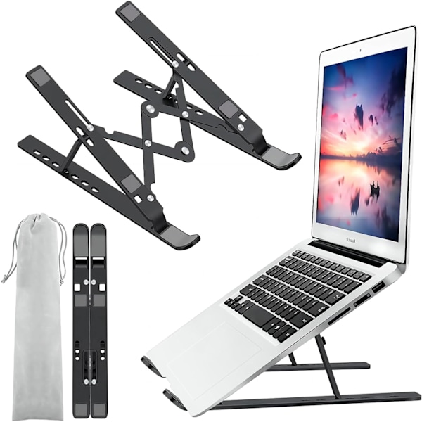 Ergonomisk Justerbar Laptop Stand for Bedre Holdning & Køling, Foldbar & Bærbar, Passer til de fleste 10-15,6 Tommer Laptops og Tablets, Per Black