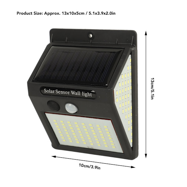 LED solcelle vegglampe IP65 vanntett 3 sider lys smart sensor solcelledrevet vegglampe for utendørs hage