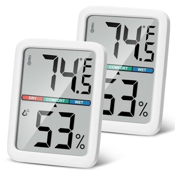 Digital Hygrometer Termometer med Stor LCD-Skärm - Hög Noggrannhet Inomhustemperatur & Luftfuktighetsmätare för Hem, Kontor, Grön white2pcs