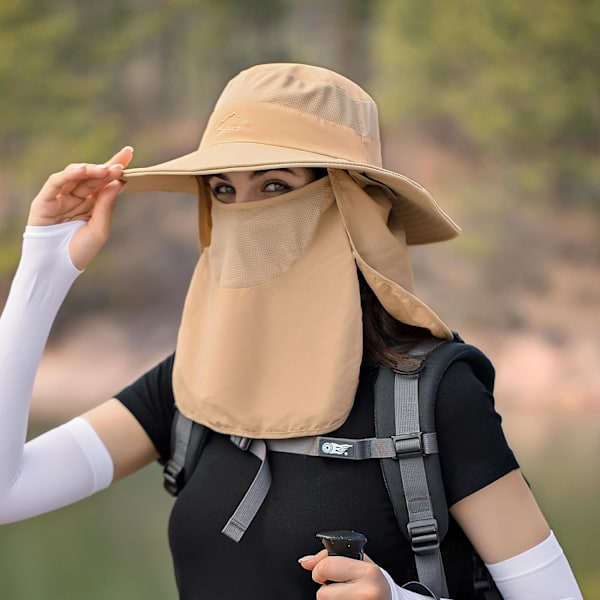 Solhattar för män och kvinnor Fiskehatt UPF 50+ Andningsbar bredbrättad sommar UV-skyddande hatt Khaki