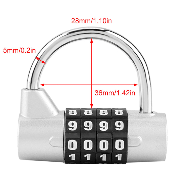 4-cifret kodekombination hængelås rejsekuffert fitnesscenter skab sikkerhedskode lås sølv