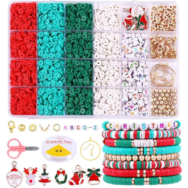 3500 PCS Jul Clay Beads Kit för Armband Tillverkning, Polymer Heishi Beads för Smycken Tillverkning, Brev Beads Vänskap Armband Kit med Jul Christmas
