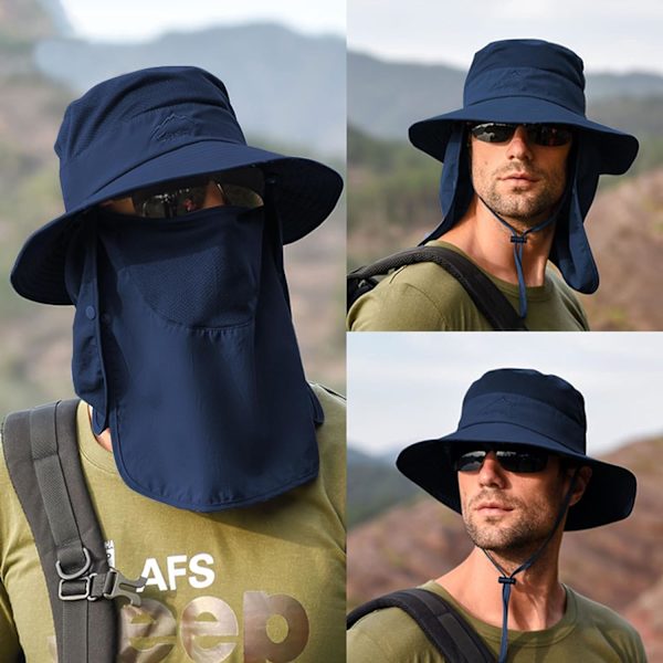 Solhattar för män och kvinnor Fiskehatt UPF 50+ Andningsbar bred brätte Sommar UV-skyddande hatt Navy Blue