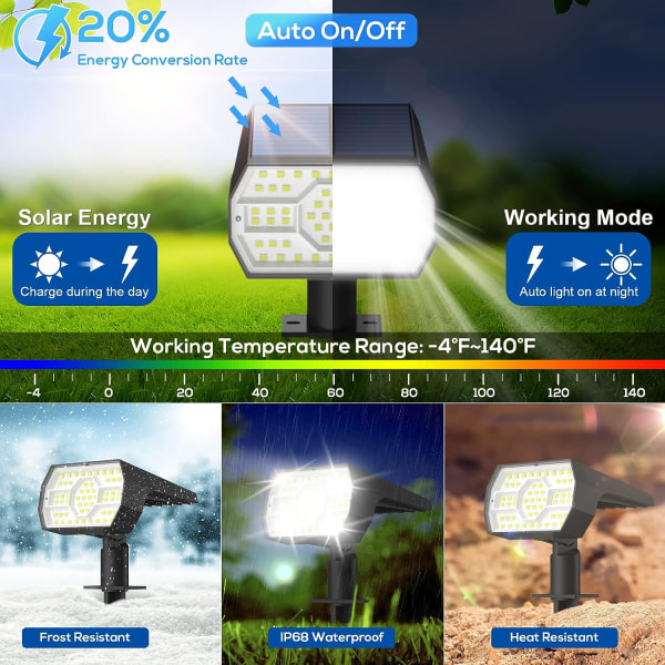 Solcellelamper utendørs vanntett IP68, 56 LED 3 lysmoduser solcelledrevne hagegårdsplass solcellelamper for utendørs landskap - 4-pakning (kjølig hvitt) Cool White4