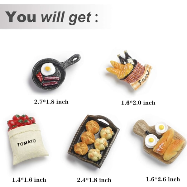 3D Keittiötarvikkeet Jääkaappimagneettisetti - 5 kpl Söpöjä Hartsimagneettikoristeita Jääkaappiin, Valkotaululle, Kaappiin ja Metallipinnoille - Täydellinen A-kitchenware (5pcs)