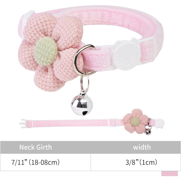 Avbrytbara kattkragar med klockor, WJSM kattungekrage för flicka pojke justerbara säkerhetskatter kragar för katter valp och små husdjur (rosa) Pink