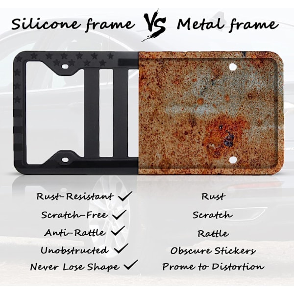 Silikone Amerikansk Flag Nummerplade Ramme med Relief 3D Stjerner på Sort Matte Covers til Bil Lastbil SUV