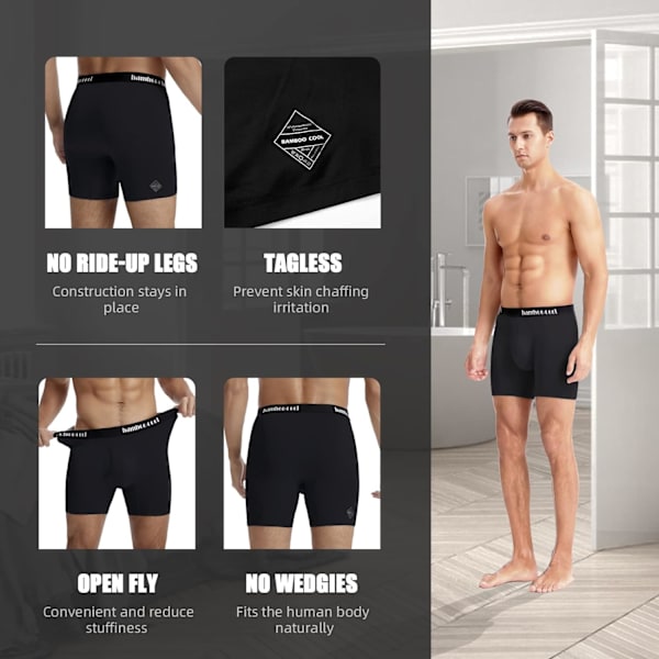 Menu2019s Underkläder Boxer Kalsonger med Fluga Mjuk Bekväm Andningsbar Underkläder för Män Multipack Black 2XL