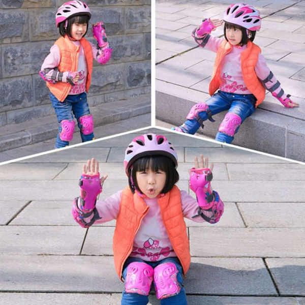 6 st barn knäskydd justerbar set för flickor pojkar 3-15 år inline skridskor cykel skateboard scooter-rosa, S