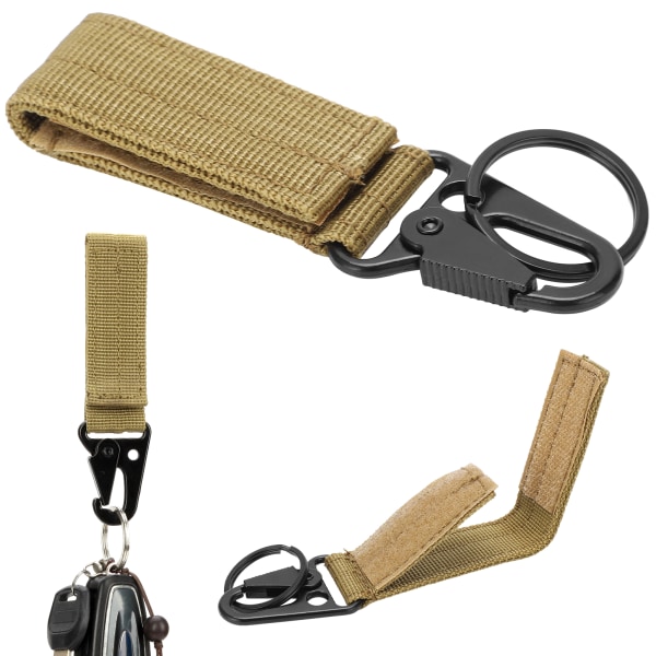 Outdoor Belt Hanging Keychain Carabiner Hook and Loop Strap Keyring Clip Buckle HangerMud Color