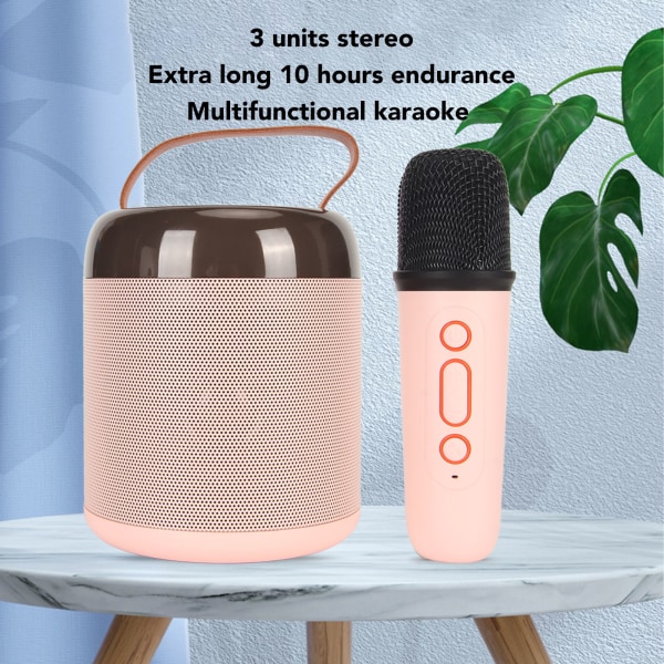 Trådlösa Karaokehögtalare RGB-ljus Bluetooth 5.3-högtalare med 2 trådlösa mikrofoner Bärbar Karaoke-maskin för familjefest Pink