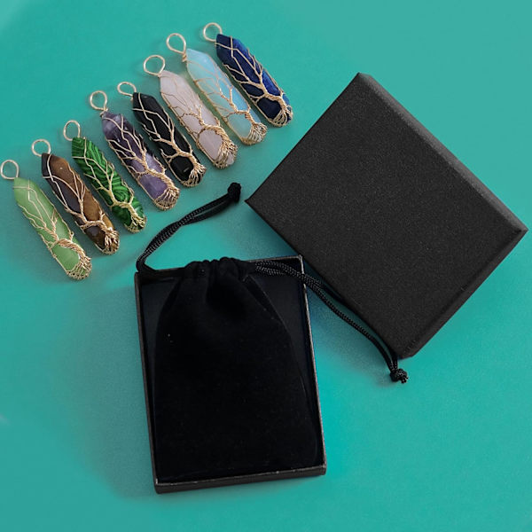 Helbredende krystallhalskjede Livets tre Wire Wrapped naturlig stein spiss anheng halskjede sekskantet Reiki spirituell kvarts edelsten smykker for kvinner M Opal