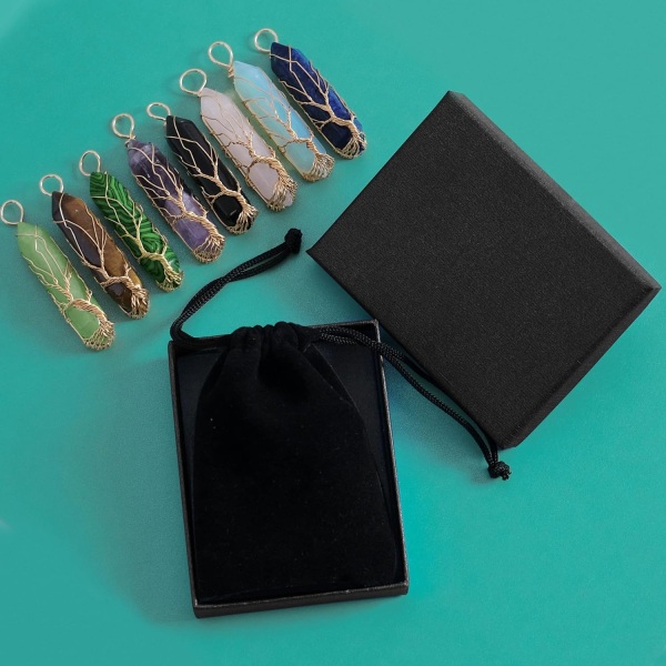 Läkande kristallhalsband Livets träd Wire Wrapped Natursten Spets Hänge Halsband Hexagonal Reiki Spirituell Kvarts Ädelsten Smycken för kvinnor M Malachite