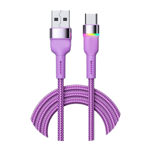 Snabbladdningskabel i aluminiumlegering USB C Laddningsdatakabel för telefon 3A Färgglatt ljus Purple