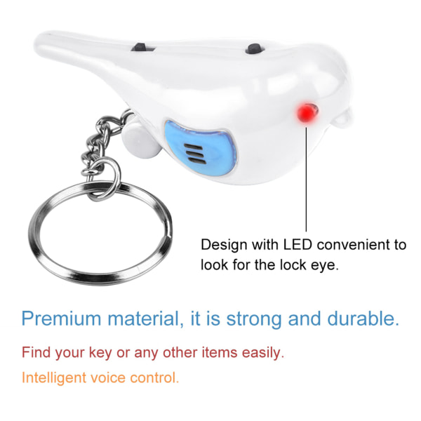 Bird LED Whistle Key Finder Intelligent stemmekontroll nøkkelring med batteri white