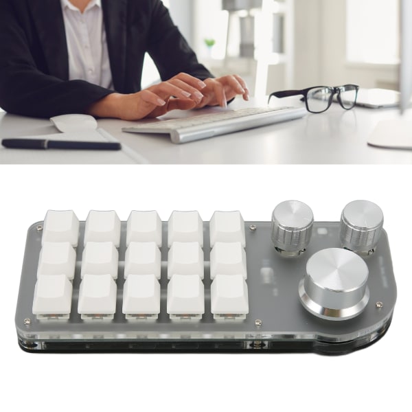 Enhands mekaniskt tangentbord 15 tangenter 3 rattar med RGB Bluetooth Plug and Play Multifunktionell minispeltangentbord