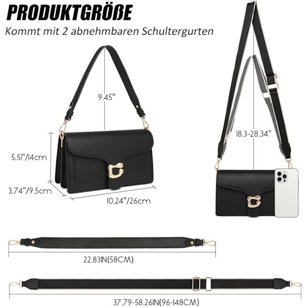 Små Crossbody-väskor för Kvinnor - Crossbody-väska i Läder Trendig Crossbody-handväska Svart Axelväska Elegant Satchel Handväskor Designer black