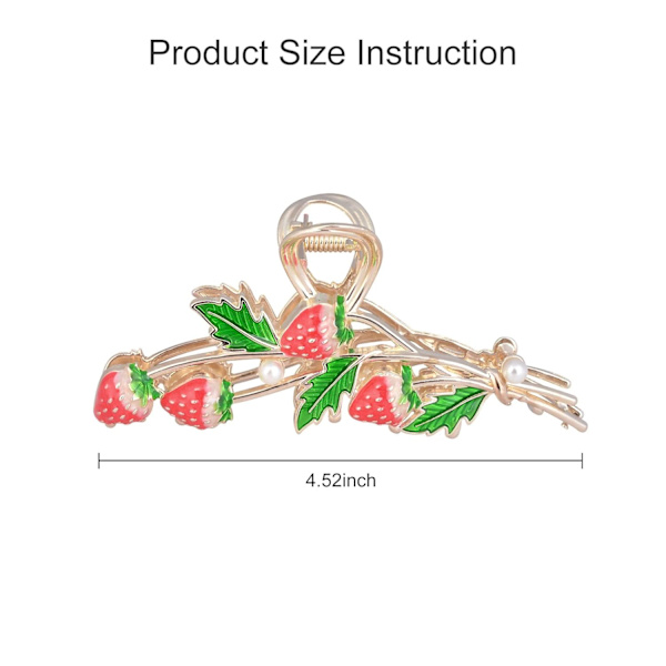 Hårklemmer for kvinner 2 stk søte jordbær metall hårklo sterk sklisikker hold hårkjeve rosa acetat hårklemmer klips tilbehør C-Strawberry
