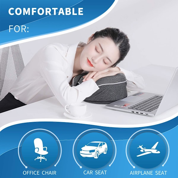 Reise nakkepute hake støtte pute justerbar 100% rent minneskum, ny ergonomisk design myk beste full nakke surround pute sove for hjem, Ai Black