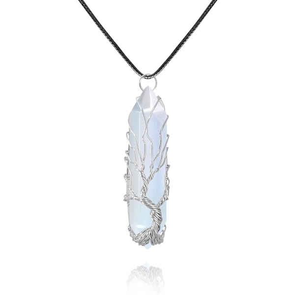 Helbredende krystallkjede Livets tre Wire Wrapped naturlig stein spiss anheng kjede sekskantet Reiki spirituell kvarts edelsten smykker for kvinner M Leather Chain8