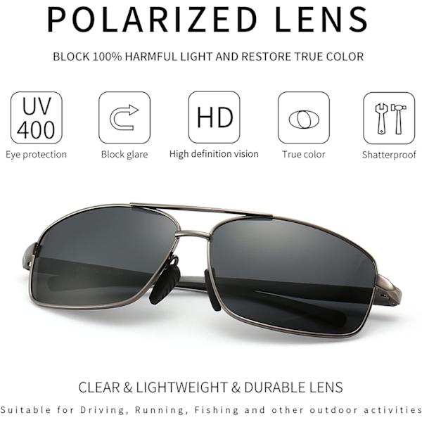 Ultra lette rektangulære polariserte solbriller UV400 beskyttelse Gray Lens