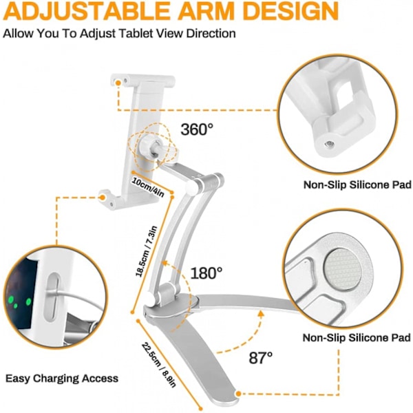 Mutfak Tablet Monteringsstand, Justerbar 2-i-1 Væg/Bordmontering Foldbar Mutfak Tablet Stand Holder, 4,7 tommer i