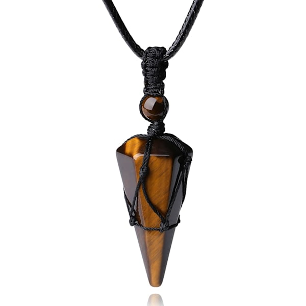 Helende krystalsten spids halskæde justerbar sort reb naturlige ædelsten vedhæng halskæder smykker til mænd kvinder 2Tiger Eye Stone