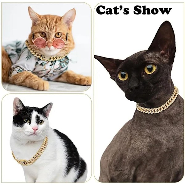 Guldkedja hundhalsband med bling, glitter strass glittrande diamant metall halsband kubansk länk katt halsband för små medelstora stora husdjur hundar valp, 8 i Gold 8 inch