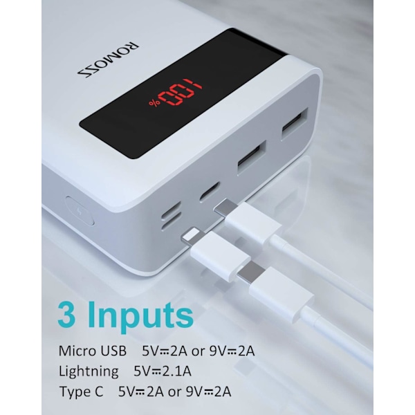 30000mAh Powerbank, 18W Typ C PD Snabbladdning Portabel Laddare med 3 Utgångar och 3 Ingångar, Enorm Kapacitet Externt Batteripack Kom