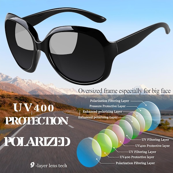 Polarisoidut aurinkolasit naisille, trendikkäät, ylisuuret, suuret ajolasit, naisten UV-suojatut, suuret aurinkolasit black & Gradient Purple