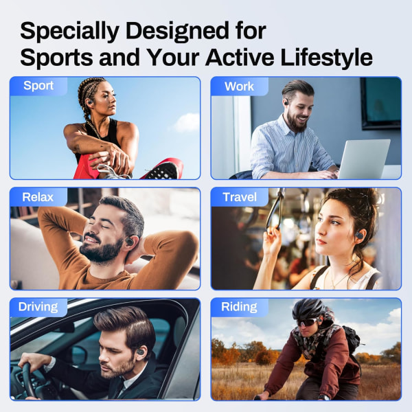 Åpne øre-hodetelefoner Bluetooth 5.3, True Wireless Open Ear Earbuds ENC Clear Talk med 16,2 mm dynamiske drivere 45 timer spilletid Trådløse ørepropper Langvarig Black