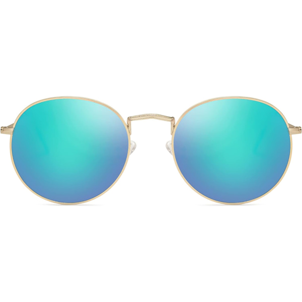 Pienet pyöreät polarisoidut aurinkolasit naisille ja miehille, klassiset vintage-retrovarjostimet UV400 Gold Greenish Blue