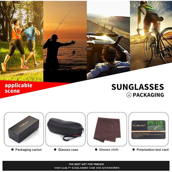 Polarisoidut urheiluaurinkolasit miehille pyöräilyyn, ajoon ja kalastukseen, 100 % UV-suoja Black Frame Red