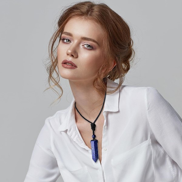 Krystal Halskæde til Mænd Kvinder Justerbar Reb Hexagonal Punkt Healing Krystal Naturlig Sten Vedhæng Halskæder Ædelsten Smykker Blue Lapis Lazuli