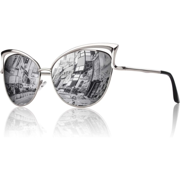 Trendy Oversized Solbriller for Kvinner Polariserte Cat Eye Søte UV400 Beskyttelse Silver