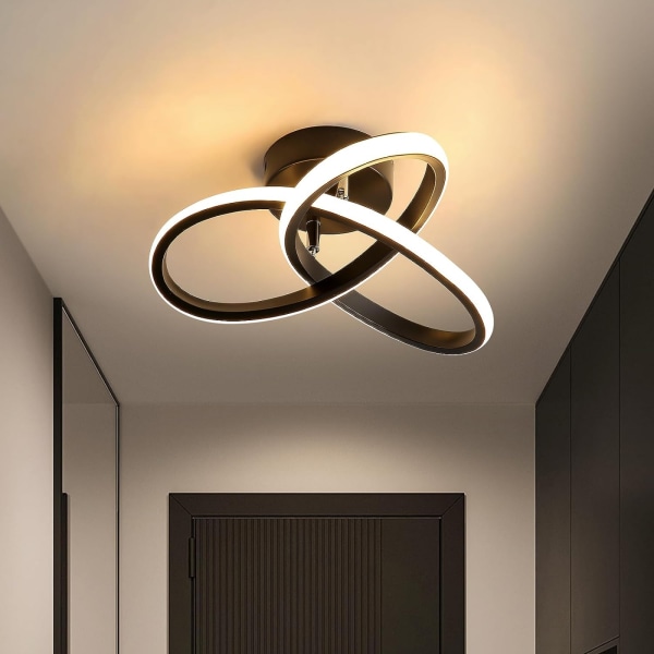 LED-takljus, modernt LED-takljus, svart taklampa för sovrum, vardagsrum hall, diameter 25,5 cm, varmt ljus