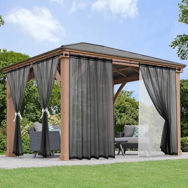2-lagers Vattentäta Skira Gardiner för Uteplats - Ljusfiltrerande Mesh-nätgardiner, 2 Paneler Vita 132B x 213L cm, Idealiska för Veranda black 54"W x 84"L (Pack of 2)