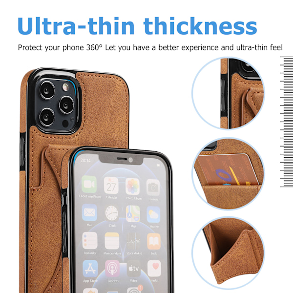 iPhone 13, Plånboksfodral - Slimmat syntetiskt läderfodral med Canvas Twill-stilfinish & 2 kreditkortsfack [BRUN]