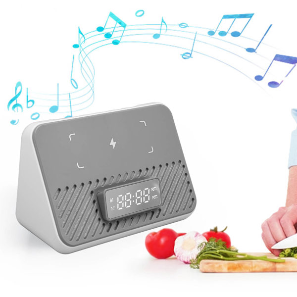 Langaton latausasema 15W 3 in 1 Langaton puhelimen laturi Bluetooth-kaiuttimella Digitaalinen herätyskello White
