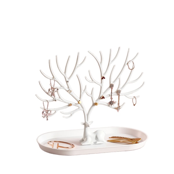 （Vit kostym）Antler Tree Bordsskiva Smyckesställ med låda Smyckesförvaringsställ för halsband Örhängearmband