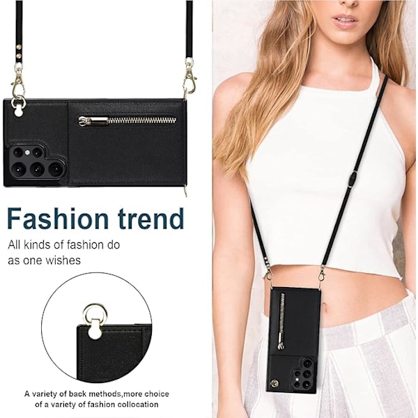 Læderpung til Samsung Galaxy S22 Ultra 5G Crossbody Taske med Rem Snøre Kreditkort Holder 6.8'' Støtteben Flip Cover