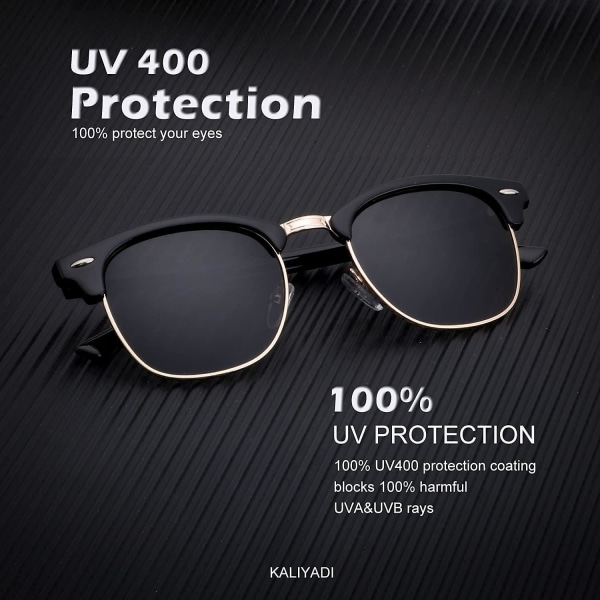 Polarisoidut aurinkolasit miehille ja naisille, puolireunattomat kehykset, ajolasit, UV-suoja 2Black Rim