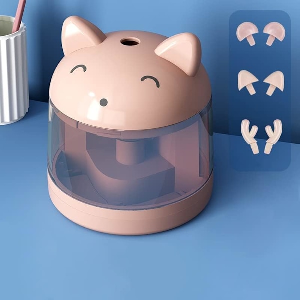 Elektrisk blyantspisser for barn med morsomt dyredesign, automatisk spisser for skole- og hjemmebruk, rosa