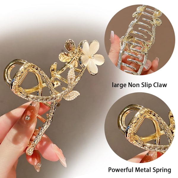 Hårklemme med blomster for kvinner, 2 stk. store hårklemmer med rhinestones i metall, flerfarget F