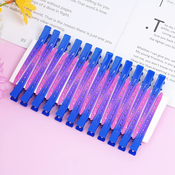 24-pack ankläppsklipp, 3,35 tum rostfria metallkrokodilklämmor med hål för hårstyling, hårfärgning Gradient Deep Blue