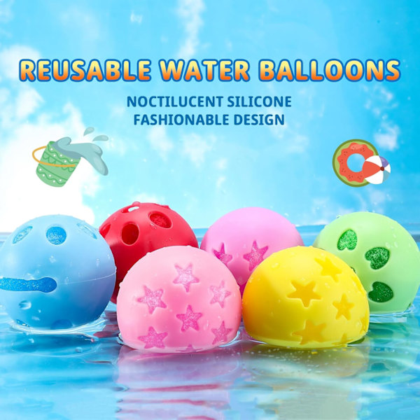 6 stk. selvlysende vandballoner - latexfrie silikone splash-bolde til udendørs sommer sjov, pool strand vandlege, børn og voksne