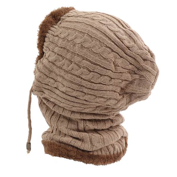 Talvinen yhden kappaleen pipo hattu ympyrä huivi korvaläpät neulottu puuvilla plyysi kallo cap kaula lämmitin ulkoiluun Khaki