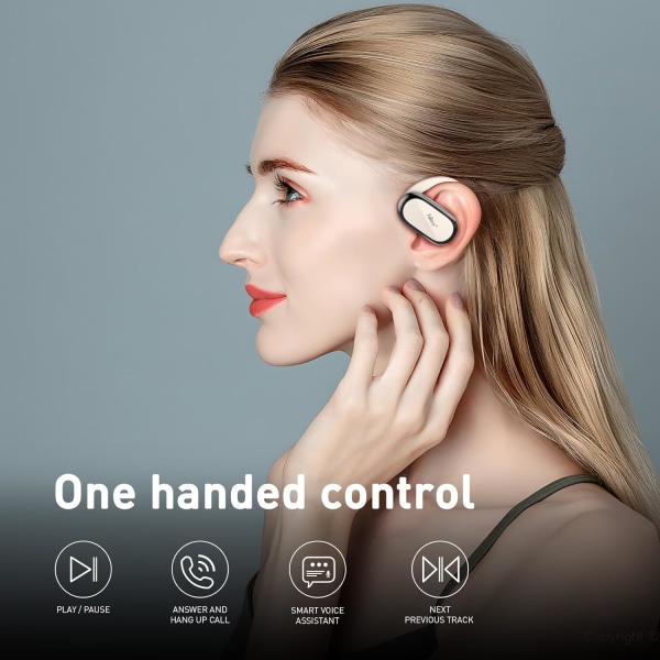 Åpne øre-hodetelefoner og ørepropper, åpen øre-design, langvarig batteri (48 timer), LED-skjerm, Bluetooth 5.3, Hi-Fidelity-lyd, ørekroker, svettebestandig Cloudy white
