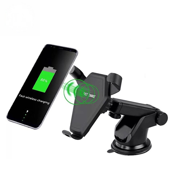 N5-3 Automatisk fastspændings Bluetooth Headset Telefonholder til Bil Trådløs Opladning - Sort (Luftudtag + Sugekop) (Et Sæt)