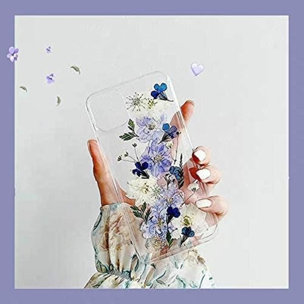 Design för iPhone 12mini Skal Blomma, Klar Glitter Pressad Äkta Blommig Mjukt Slimmad Skyddande Gummi Blommig Sött Skal för Kvinnor Flickor